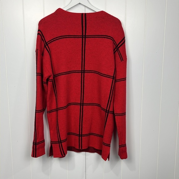 Womens Pullover Tunic Sweater Red Black S/M Large Scale Plaid Stretch Soft Comfy - Picture 7 of 11
